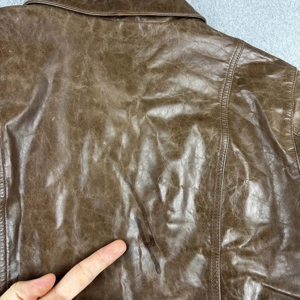 Wilsons Leather Jacket Womens Large Brown Zip Paisley Lining Collar Pockets - Picture 10 of 11